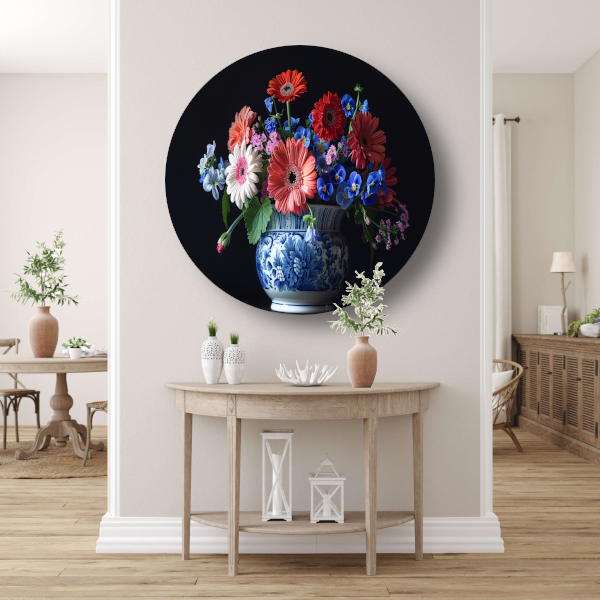 Elegante bloemenpracht in klassieke blauw-witte vaas forex muurcirkel
