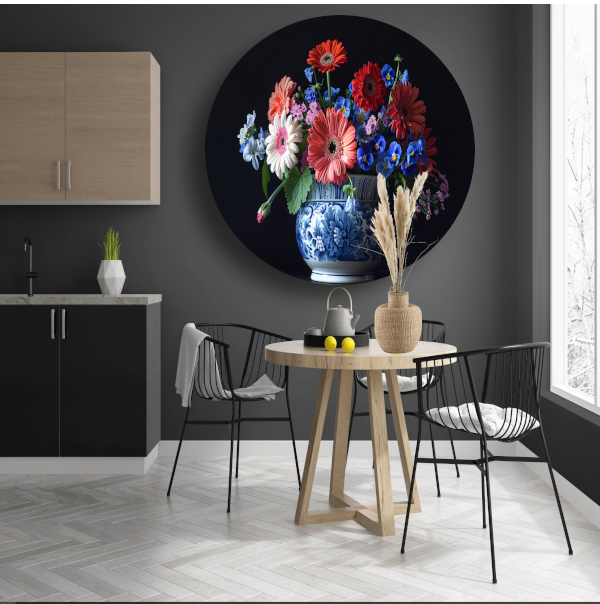 Elegante bloemenpracht in klassieke blauw-witte vaas forex muurcirkel