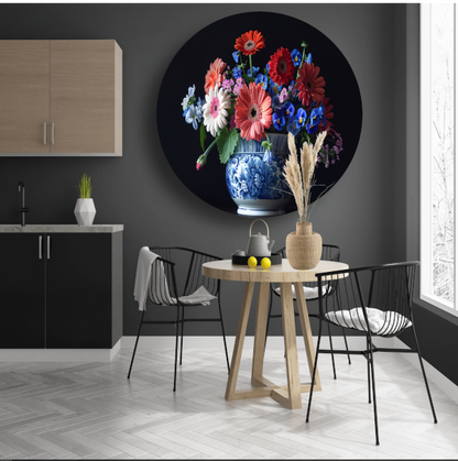 Elegante bloemenpracht in klassieke blauw-witte vaas forex muurcirkel