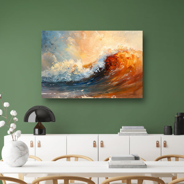 Dynamisch impressionistisch schilderij van een golf canvas