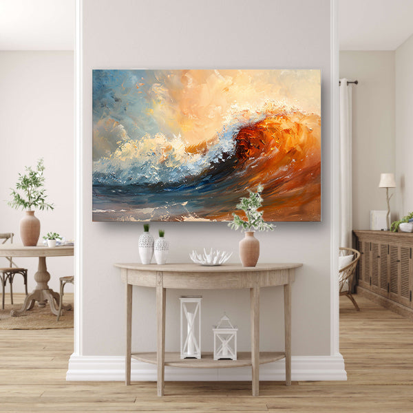 Dynamisch impressionistisch schilderij van een golf canvas