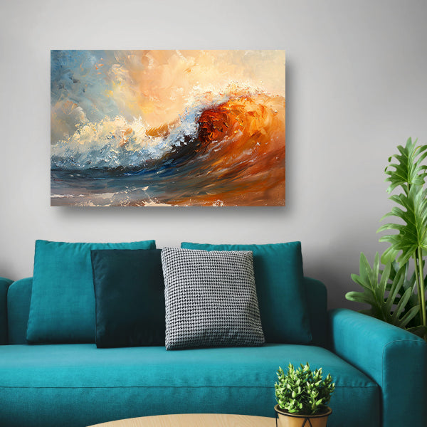 Dynamisch impressionistisch schilderij van een golf canvas