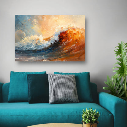 Dynamisch impressionistisch schilderij van een golf canvas