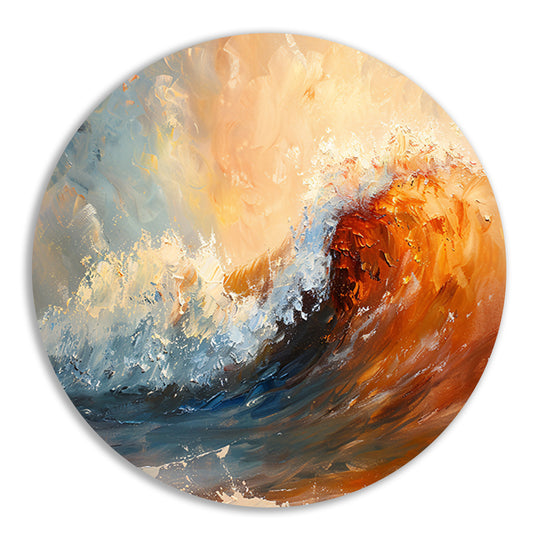 Dynamisch impressionistisch schilderij van een golf aluminium muurcirkel