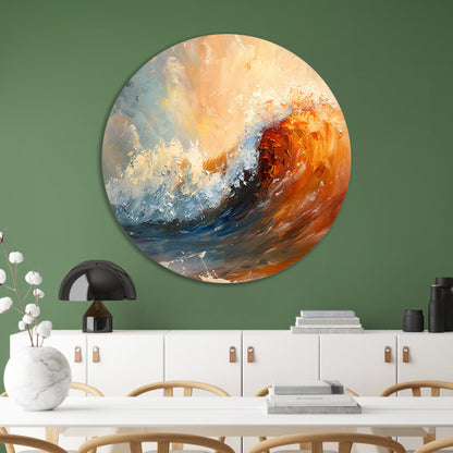 Dynamisch impressionistisch schilderij van een golf aluminium muurcirkel
