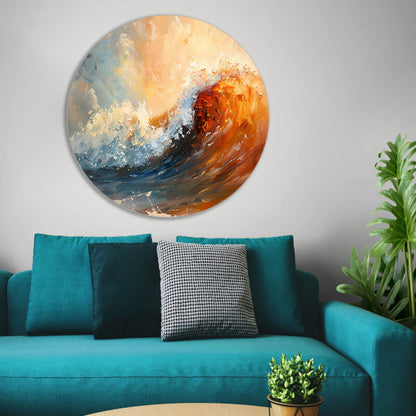 Dynamisch impressionistisch schilderij van een golf aluminium muurcirkel