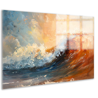 Dynamisch impressionistisch schilderij van een golf acrylglas