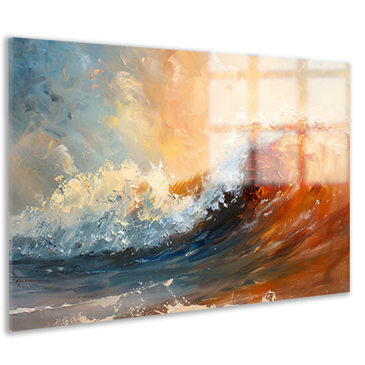 Dynamisch impressionistisch schilderij van een golf acrylglas