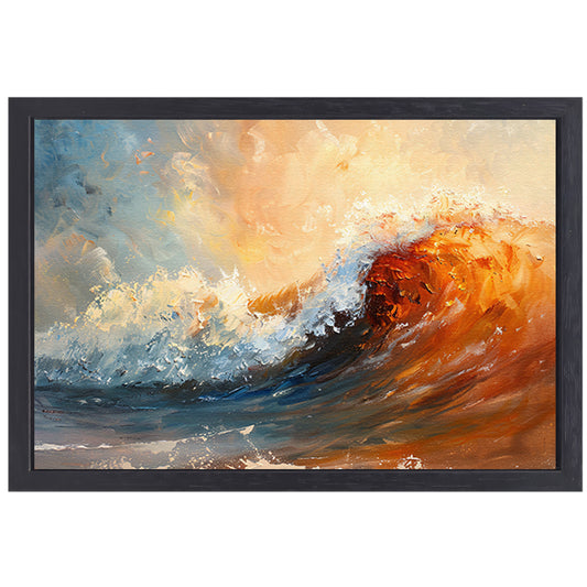 Dynamisch impressionistisch schilderij van een golf canvas met baklijst