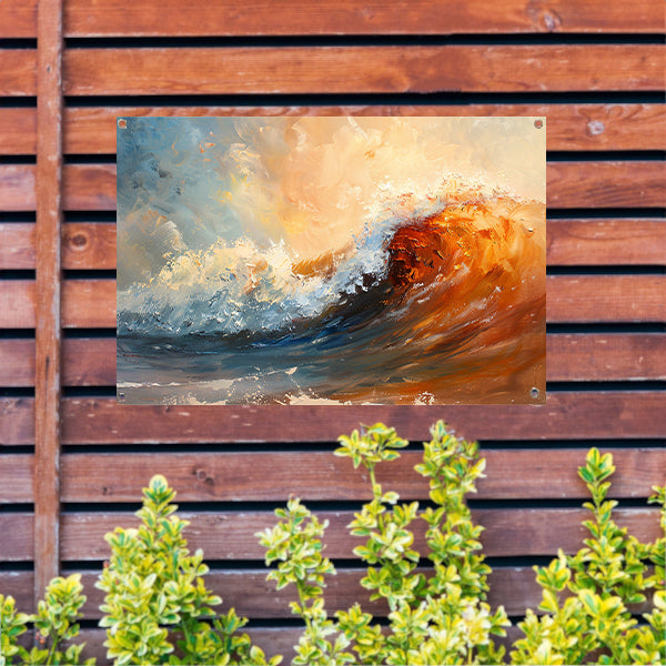 Dynamisch impressionistisch schilderij van een golf tuinposter
