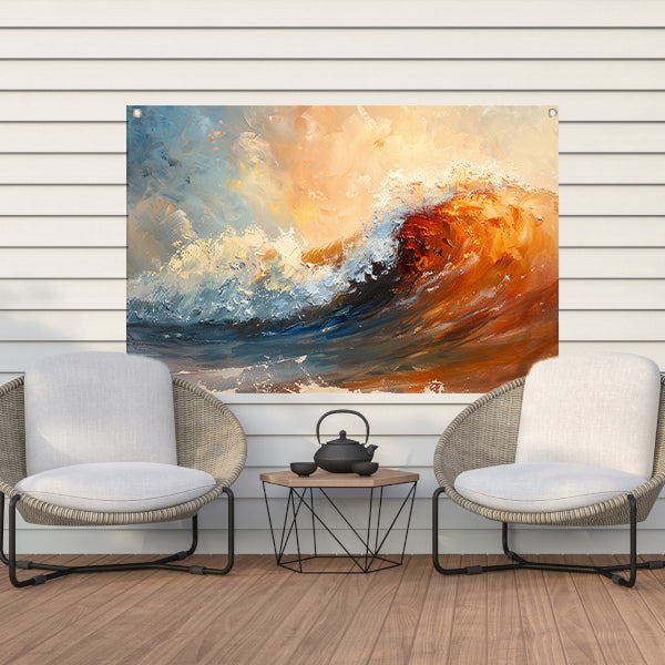 Dynamisch impressionistisch schilderij van een golf tuinposter