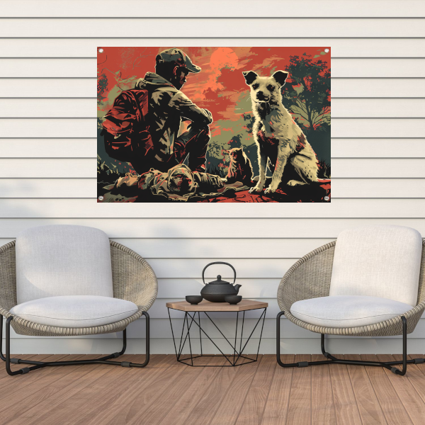 Zonsondergang met Hond en Bewaker tuinposter