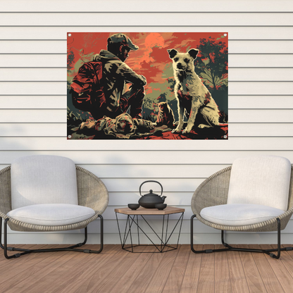 Zonsondergang met Hond en Bewaker tuinposter