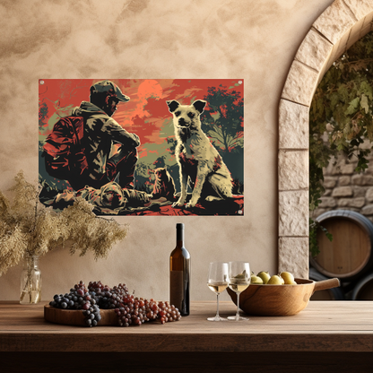 Zonsondergang met Hond en Bewaker tuinposter