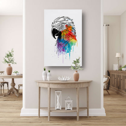 Abstracte papegaai in kleurrijke lijnkunst canvas met baklijst