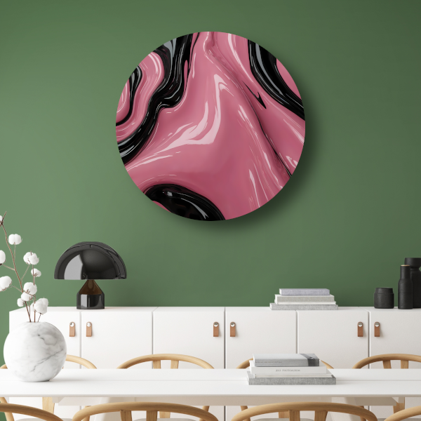 Abstracte Glans van Roze en Zwarte Golven forex muurcirkel