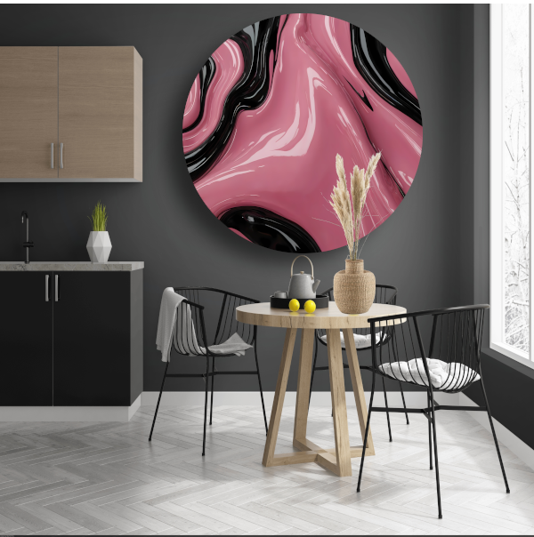 Abstracte Glans van Roze en Zwarte Golven forex muurcirkel