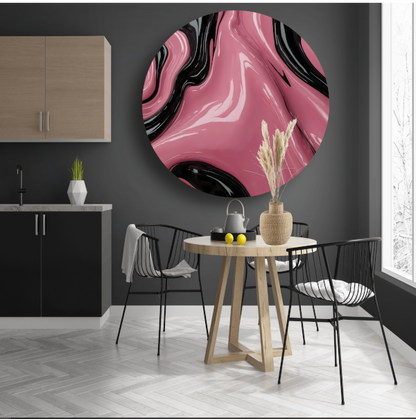 Abstracte Glans van Roze en Zwarte Golven forex muurcirkel