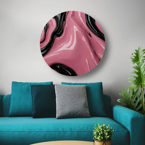 Abstracte Glans van Roze en Zwarte Golven forex muurcirkel