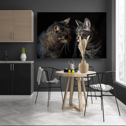 Twee katten in een donkere omgeving canvas met baklijst