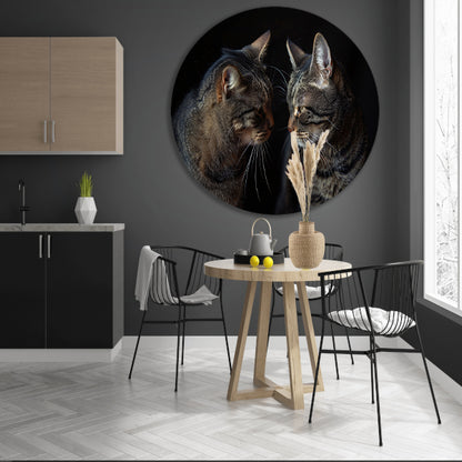Twee katten in een donkere omgeving aluminium muurcirkel