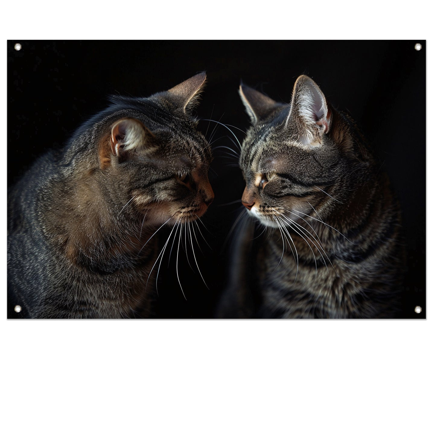 Twee katten in een donkere omgeving tuinposter