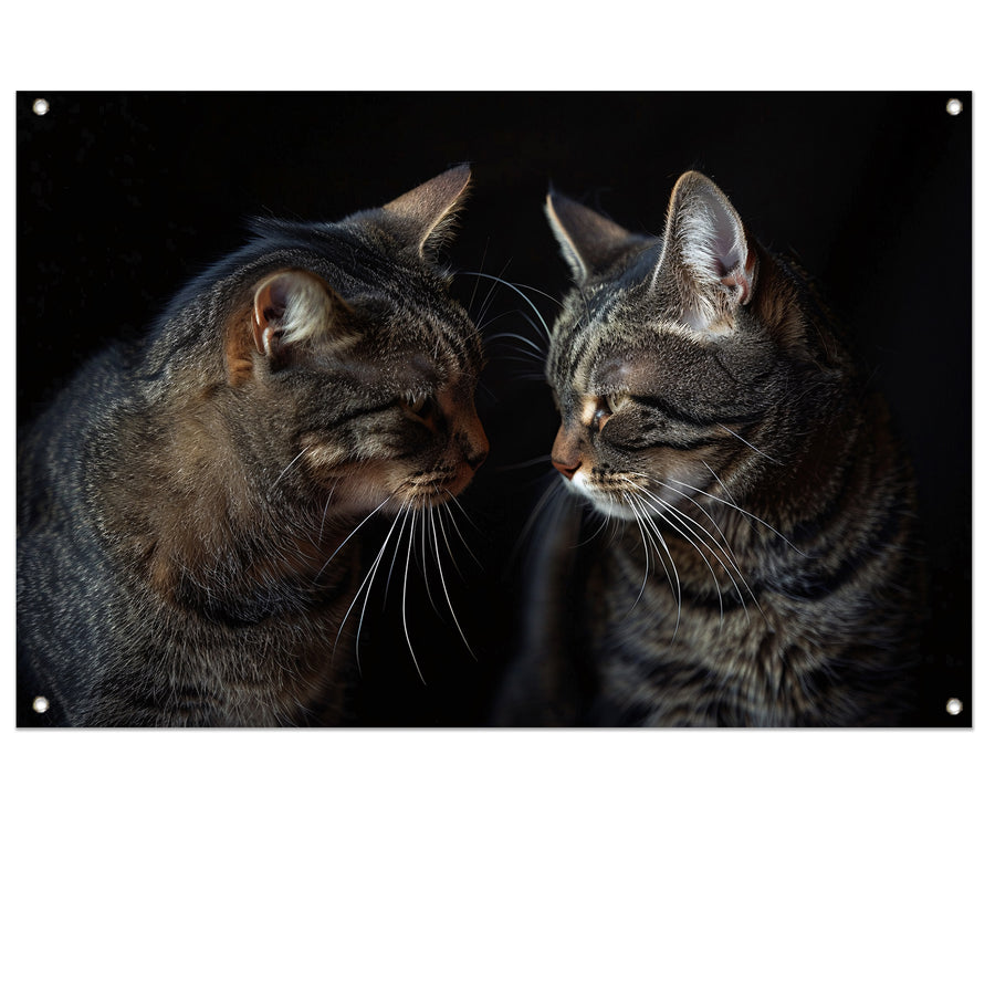 Twee katten in een donkere omgeving tuinposter