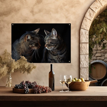 Twee katten in een donkere omgeving tuinposter