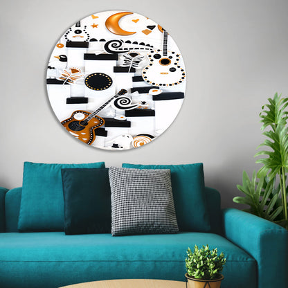 Kleurrijke Pop Art Gitaar met Maan aluminium muurcirkel