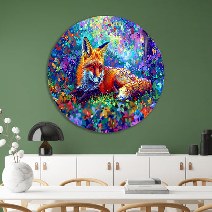 Kleurrijke vos in een magisch landschap aluminium muurcirkel
