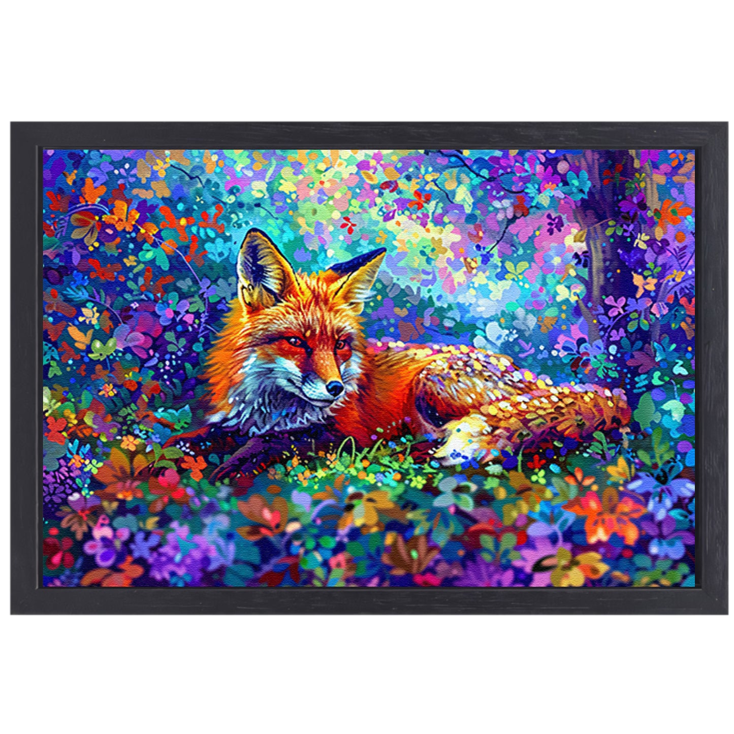 Kleurrijke vos in een magisch landschap canvas met baklijst