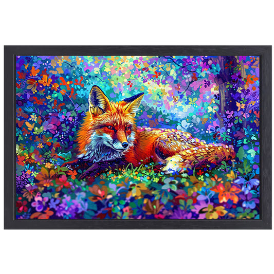 Kleurrijke vos in een magisch landschap canvas met baklijst