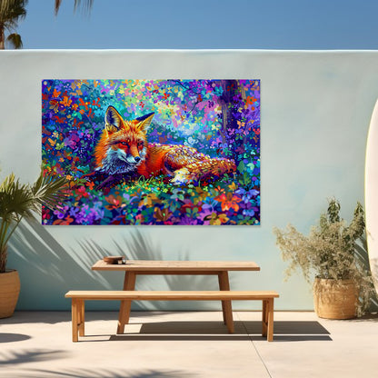 Kleurrijke vos in een magisch landschap tuinposter