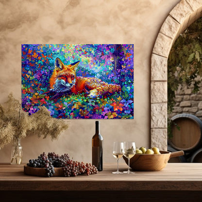 Kleurrijke vos in een magisch landschap tuinposter