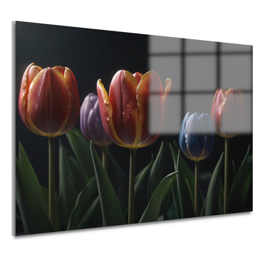 Tulpenpracht met waterdruppels in kleur acrylglas