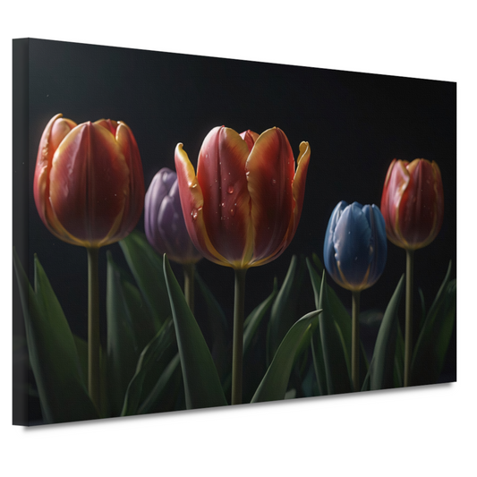Tulpenpracht met waterdruppels in kleur canvas