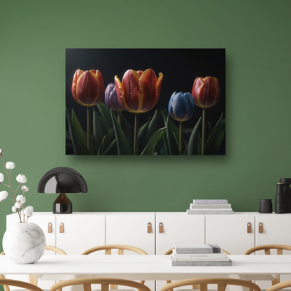 Tulpenpracht met waterdruppels in kleur poster