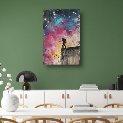 Astronaut Springt in Levendige Kosmos canvas met baklijst