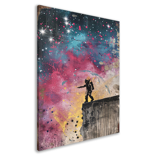 Astronaut Springt in Levendige Kosmos canvas