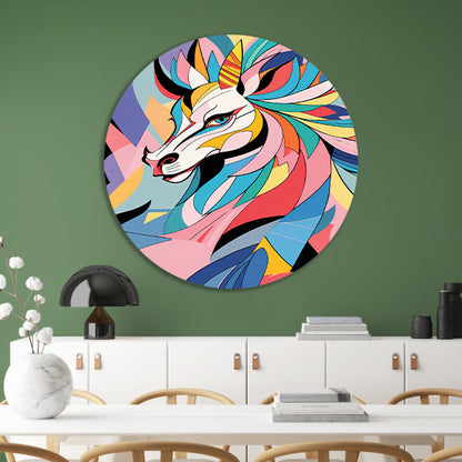 Kleurrijk abstract paard in kubistische stijl forex muurcirkel