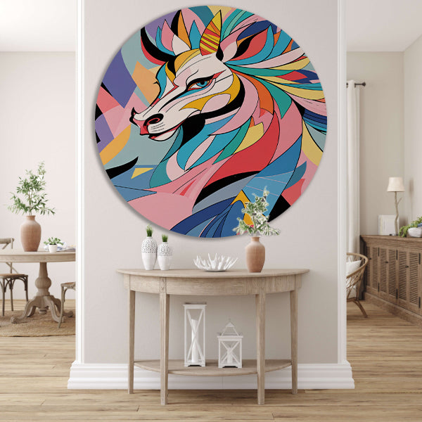 Kleurrijk abstract paard in kubistische stijl forex muurcirkel