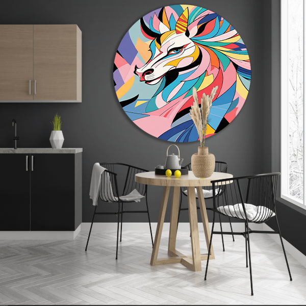 Kleurrijk abstract paard in kubistische stijl forex muurcirkel