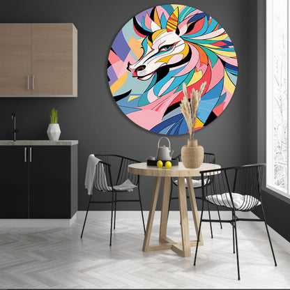Kleurrijk abstract paard in kubistische stijl forex muurcirkel