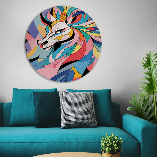 Kleurrijk abstract paard in kubistische stijl forex muurcirkel