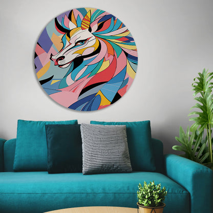 Kleurrijk abstract paard in kubistische stijl forex muurcirkel