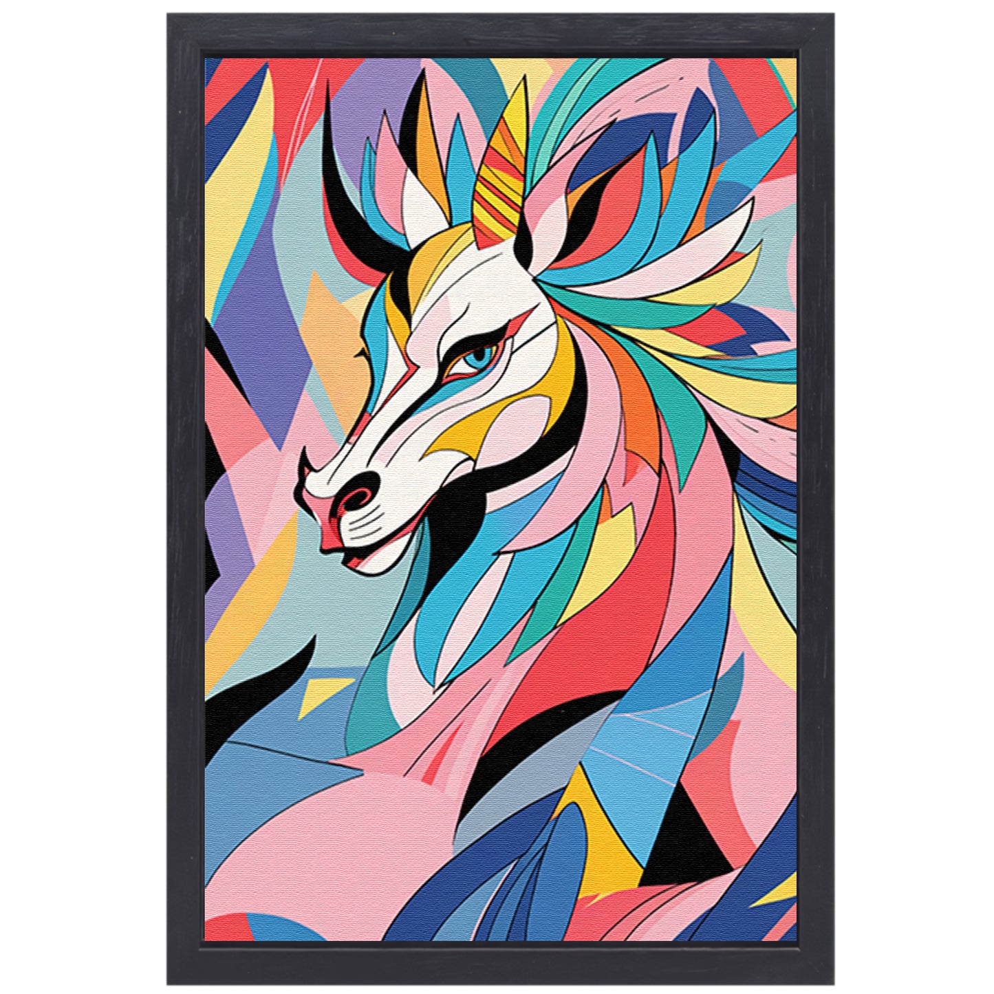Kleurrijk abstract paard in kubistische stijl canvas met baklijst
