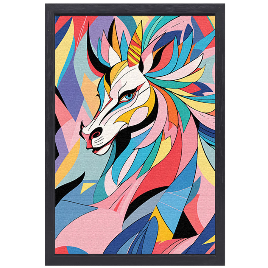 Kleurrijk abstract paard in kubistische stijl canvas met baklijst