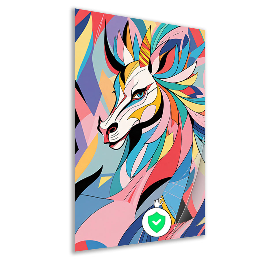 Kleurrijk abstract paard in kubistische stijl poster