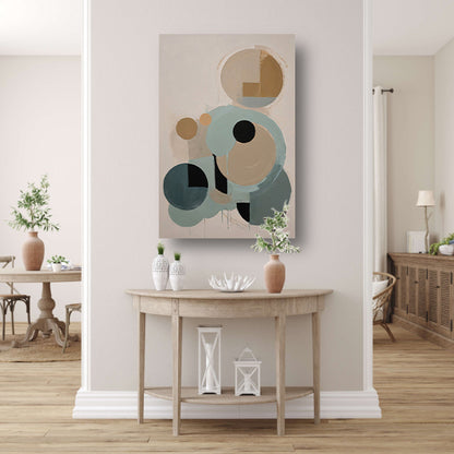Geometrische Abstractie in Beige en Blauw canvas