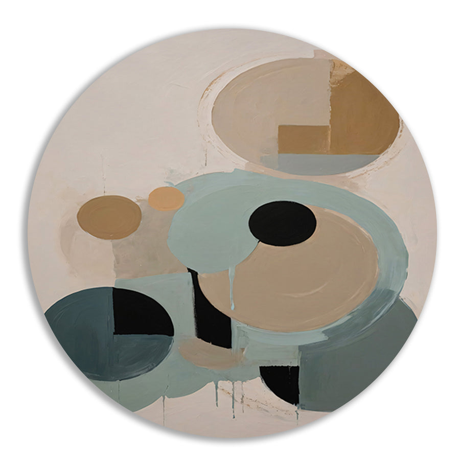 Geometrische Abstractie in Beige en Blauw aluminium muurcirkel